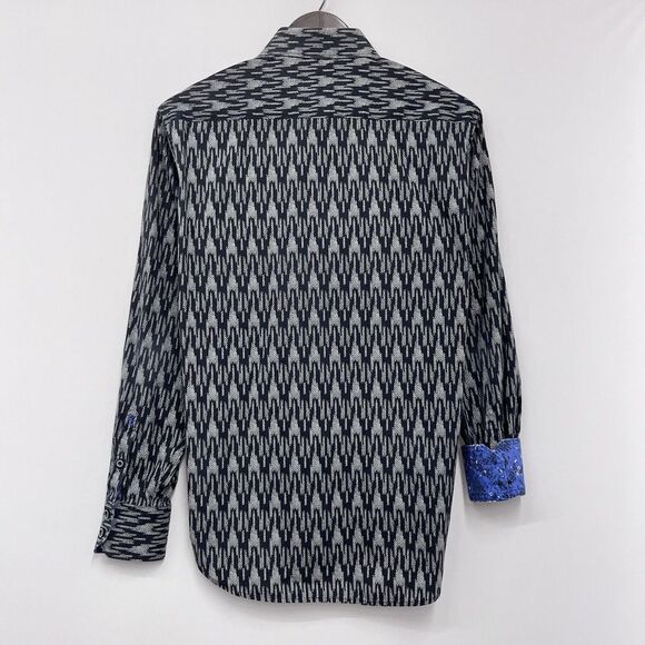 Robert Graham Mens Sz Medium Classic Fit Flip Geometric Cuff Shirt Navy/Gray euc - Picture 6 of 8
